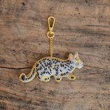 COTTAGE/コテージ　ザリ刺繍 キーホルダー キャット・グレー