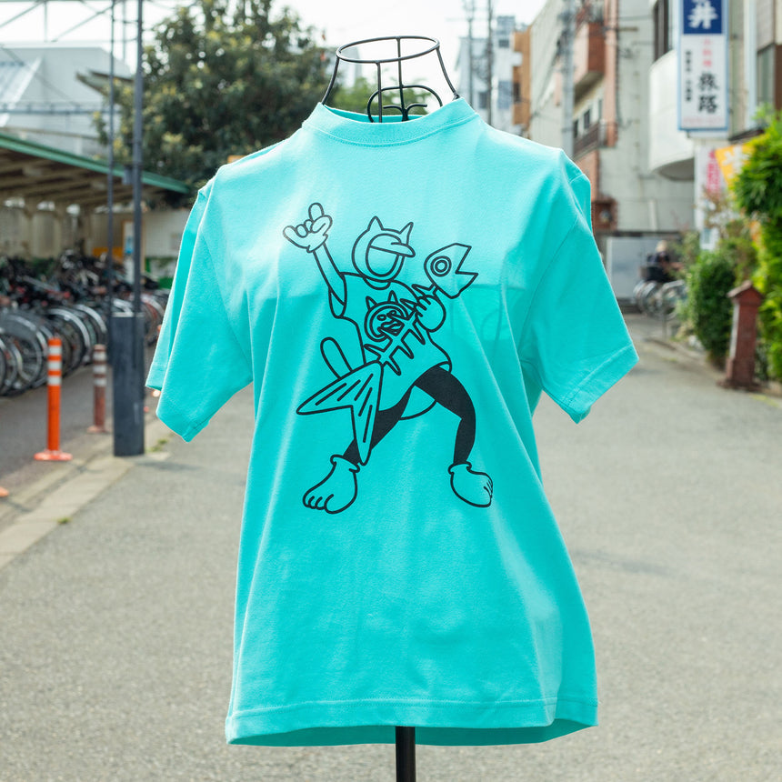 ネコノマニマニ　オリジナルTシャツ [Fishing-V] ミントグリーン